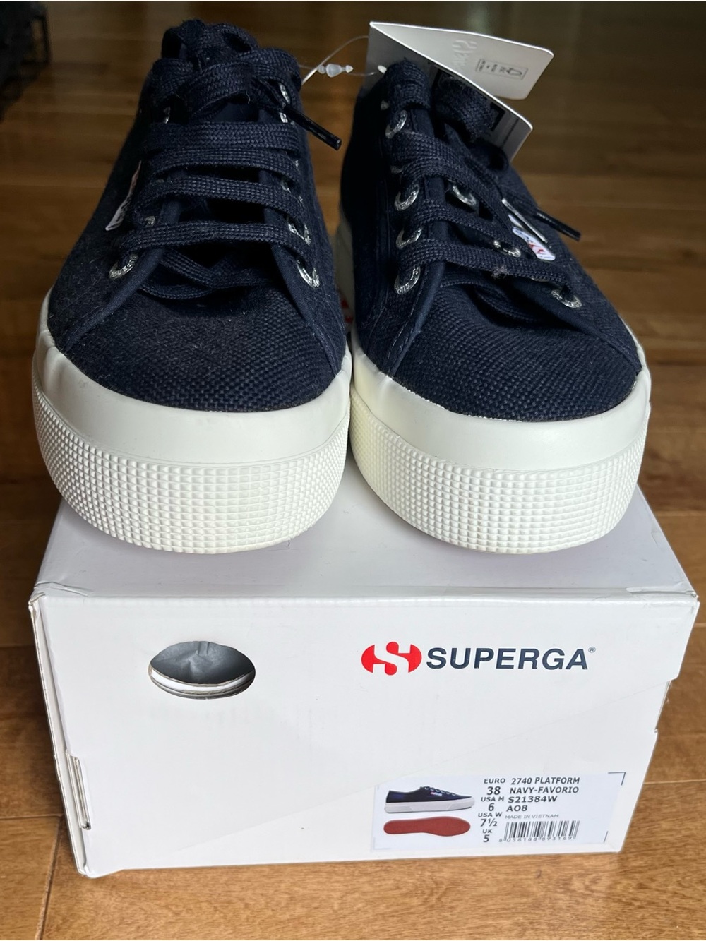 Superga Navy Canvas Platform Lace-Up Sneakers - Picture 3 of 3